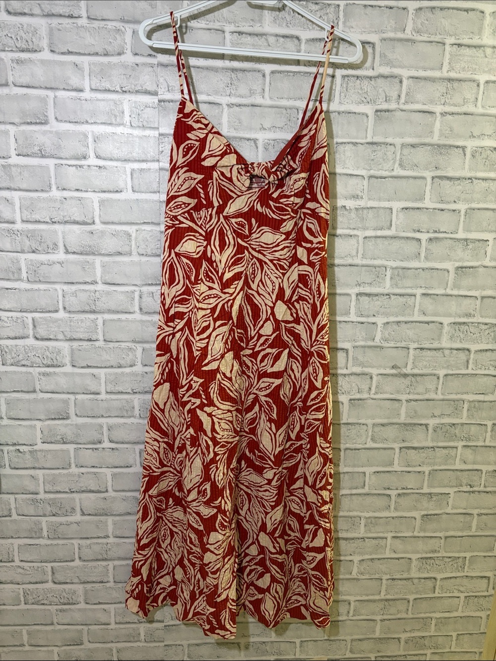 MNG Mango Red and Cream Smocked Floral-Print maxi dress size 6u